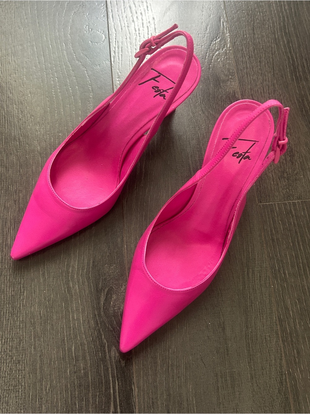 Festa Made in Italy Hot Pink Leather Pointed Toe Slingback Heels Size 37/US6.5-7
